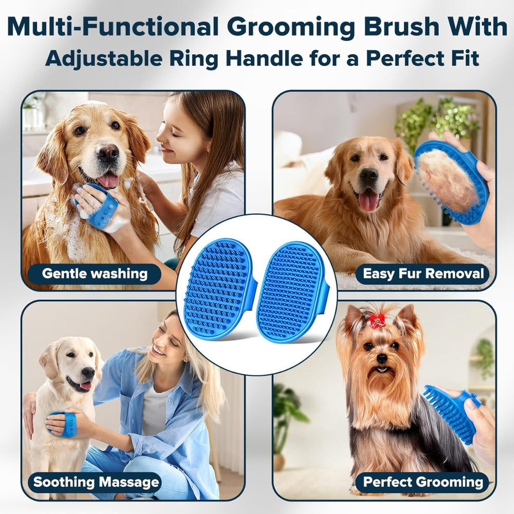Navy blue bath brushes and finger toothbrushes included in the kit