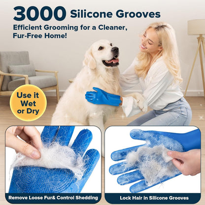 Close-up of textured silicone bristles on a pet grooming glove