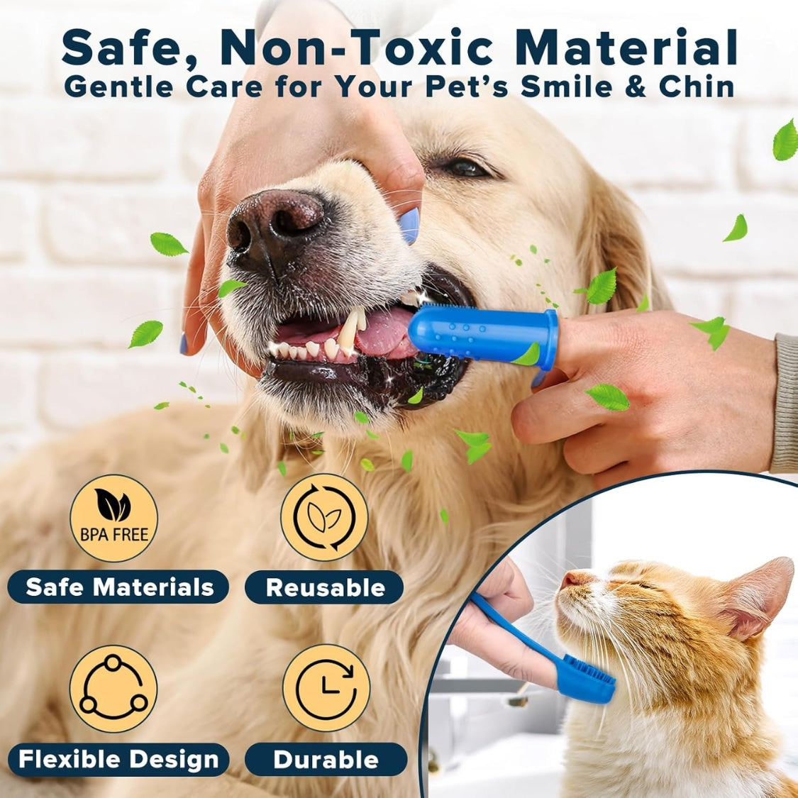 Blue silicone grooming glove for washing dogs and cats